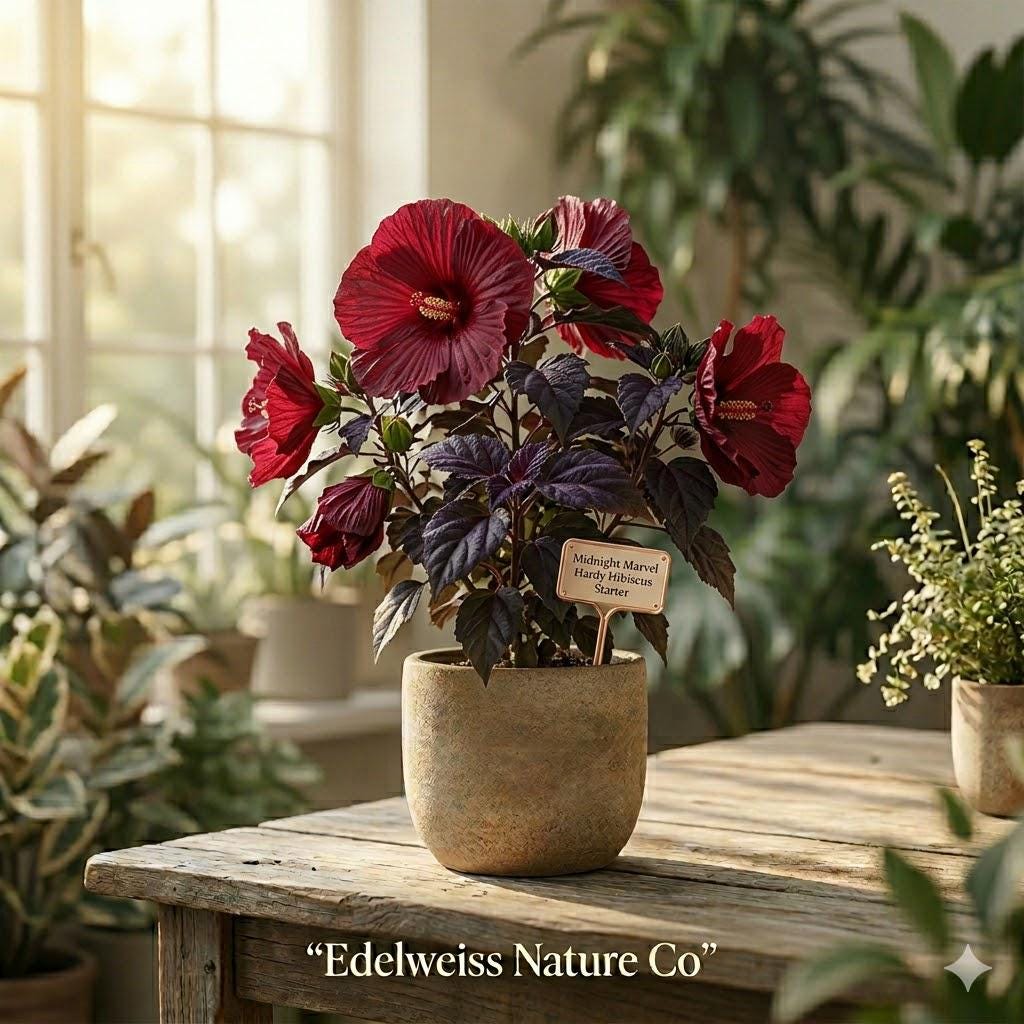 Midnight Marvel Hardy Hibiscus Starter Plant | Hibiscus moscheutos Red Flower, Dark Foliage, Perennial
