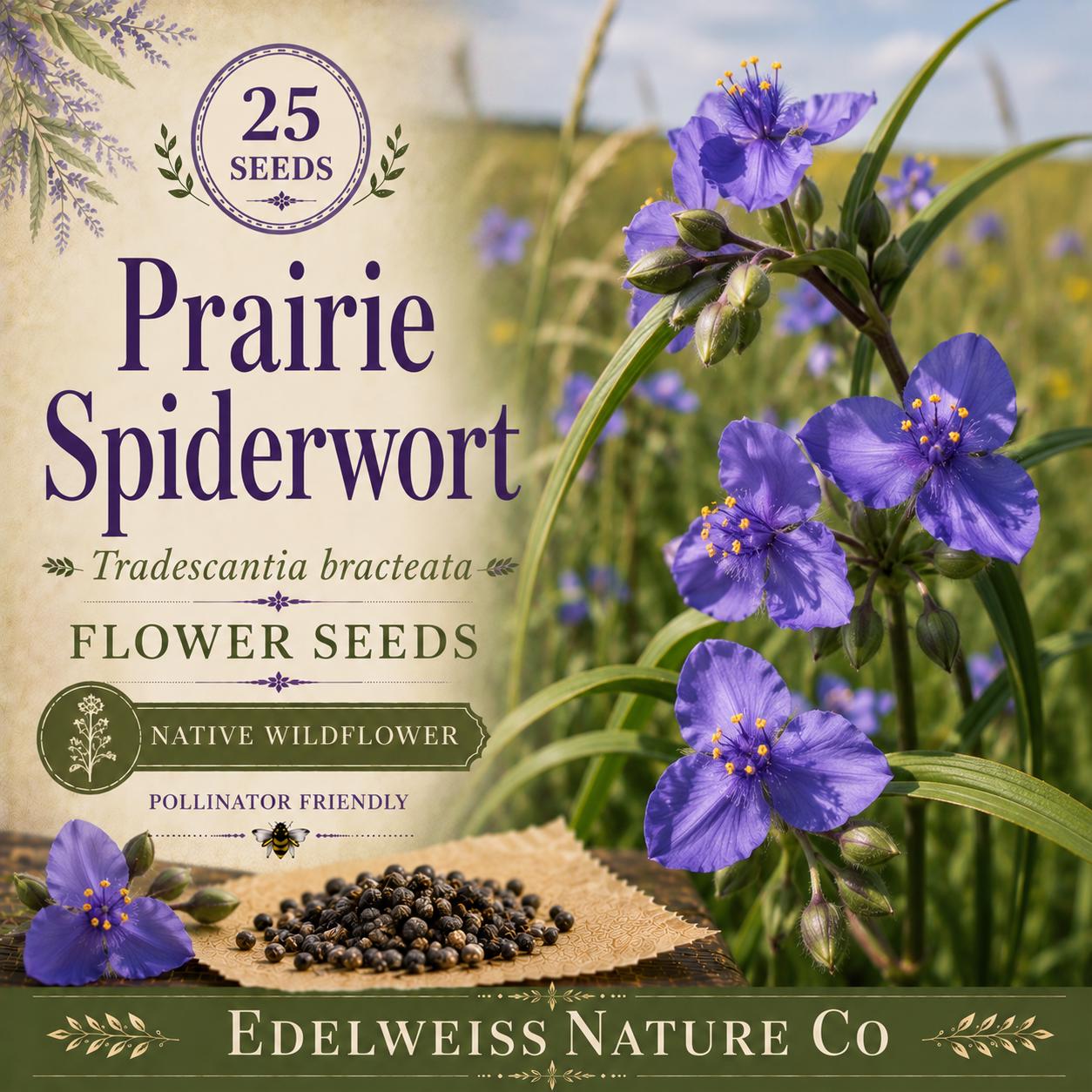 Prairie Spiderwort Seeds – 25 Native Tradescantia bracteata Wildflower Seeds for Prairie Gardens, Drought-Tolerant, Pollinator-Friendly, Perennial