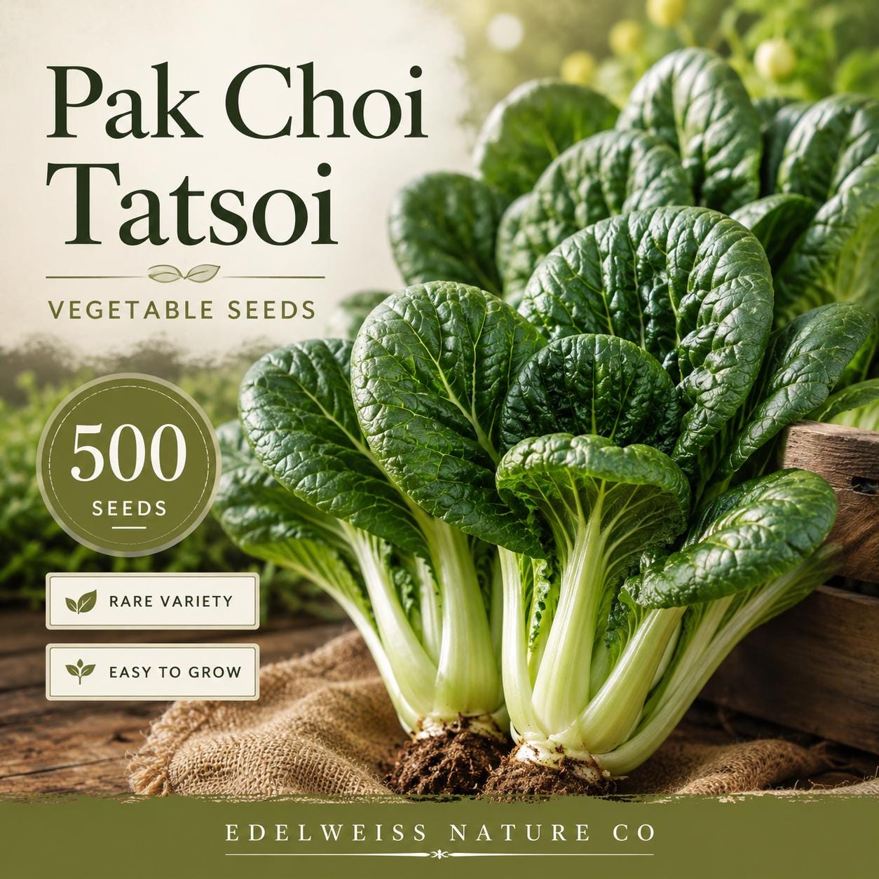 Pak Choi Tatsoi Seeds | Heirloom Asian Greens for Vegetable Garden, Nutritious Leafy Greens, Easy Grow, Non-GMO, 500 Seeds