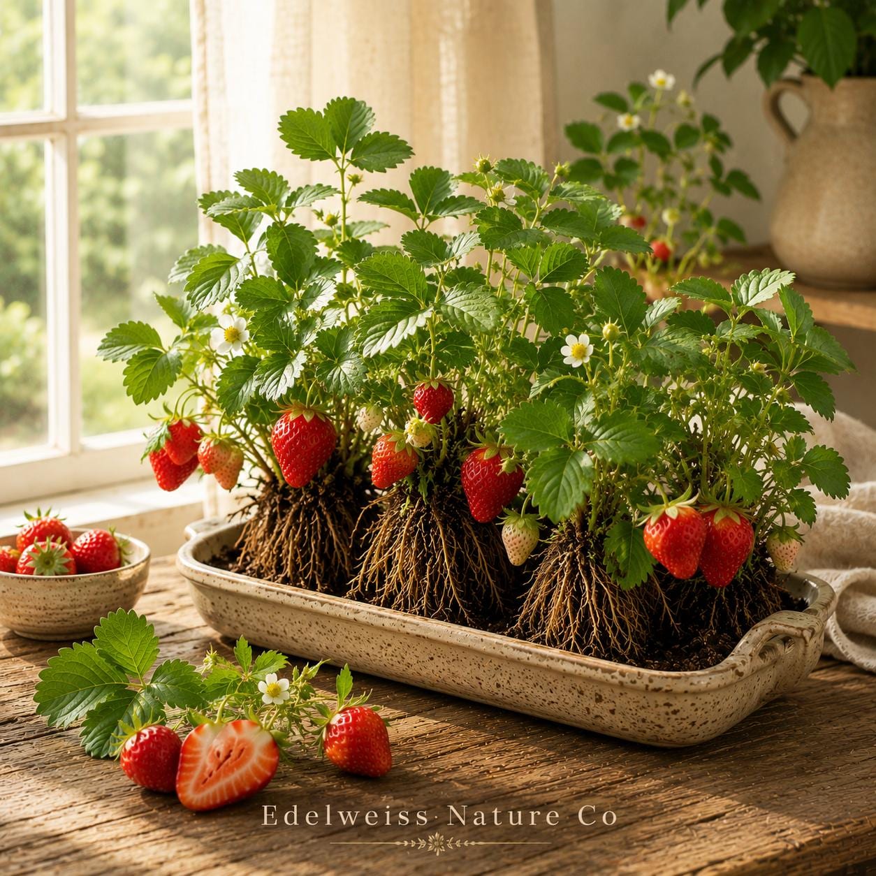 20 Seascape Everbearing Strawberry Bare Roots | Fragaria x ananassa Live Edible Fruit Plants for Garden, Container, and Hanging Baskets