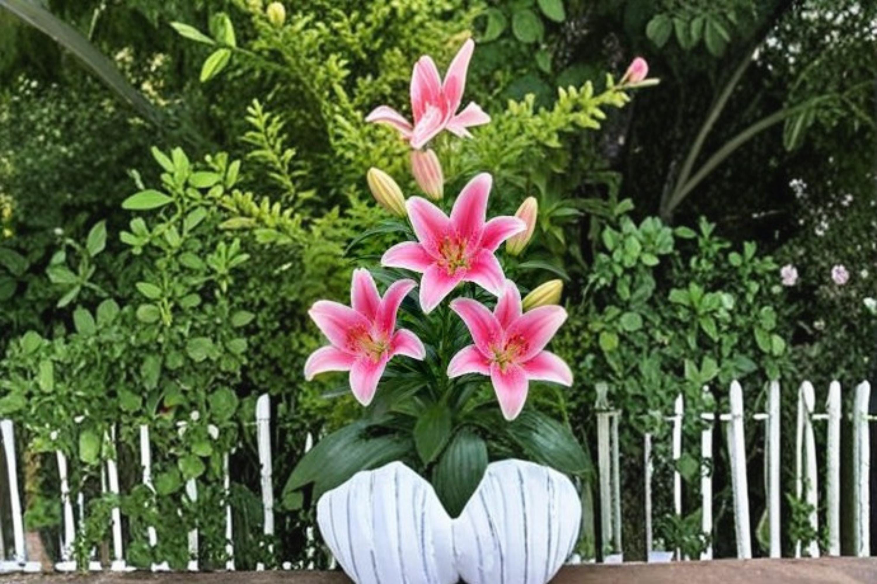 Sorbonne Oriental Lily Bulbs – Pink & White Fragrant Flowers – Lilium orientalis – Garden Border & Flower Bed Plant