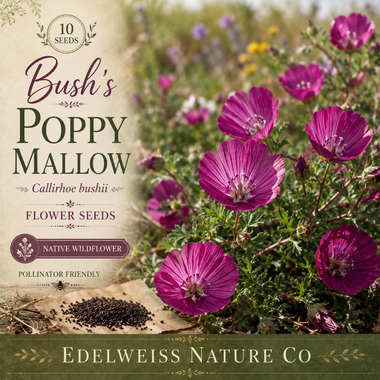 Callirhoe bushii Seeds – Heirloom Pink Prairie Wildflower Plant for Garden, 10 Seeds