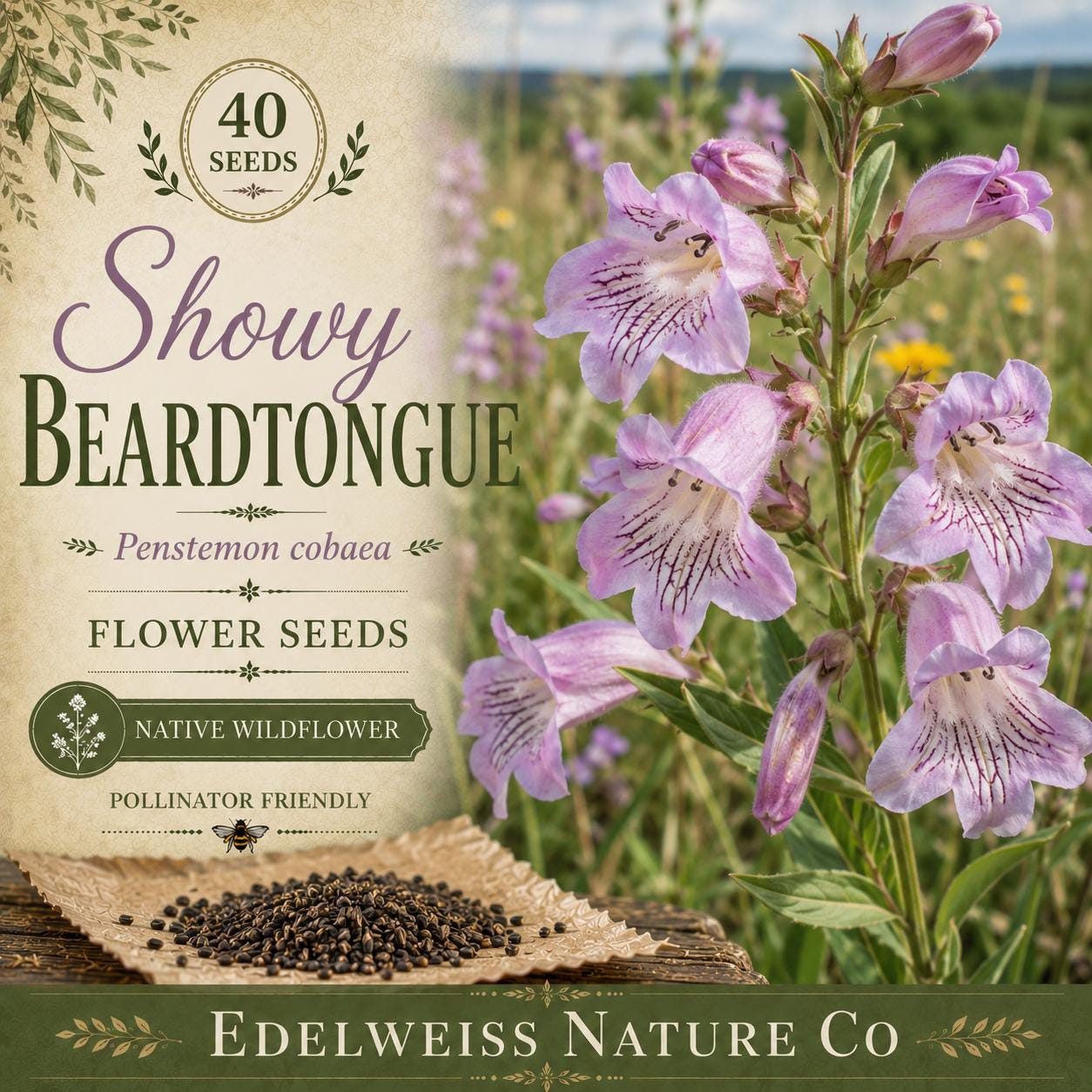 Penstemon cobaea Seeds – Showy Beardtongue Pink White Wildflower Native Pollinator Garden Flower, Heirloom, Non-GMO, Perennial