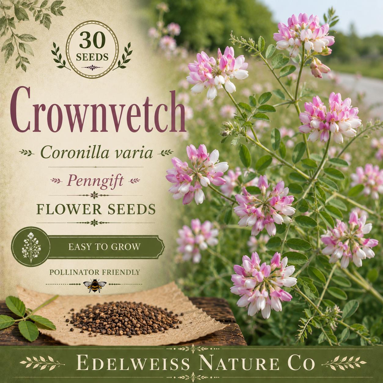 Coronilla varia Seeds – Crownvetch Penngift Ground Cover, Erosion Control, Non-GMO, Perennial, Pink & White Blooms