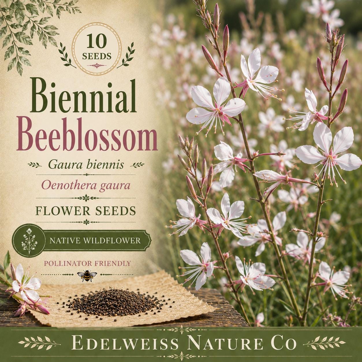 Gaura biennis Seeds – Heirloom Non-GMO Wildflower for Pollinator Gardens and Meadow Landscaping