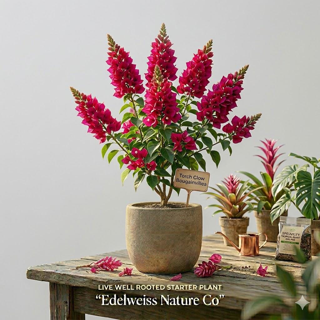 Hawaiian Red Ginger Live Plant | Alpinia purpurata Tropical Flowering Ginger | Rooted Starter Plant for Garden & Container