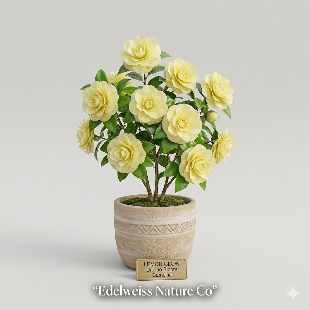 Lemon Glow Camellia Japonica Starter Plant – Evergreen Flowering Shrub with Unique Blooms, Shade Garden, Ornamental Landscape