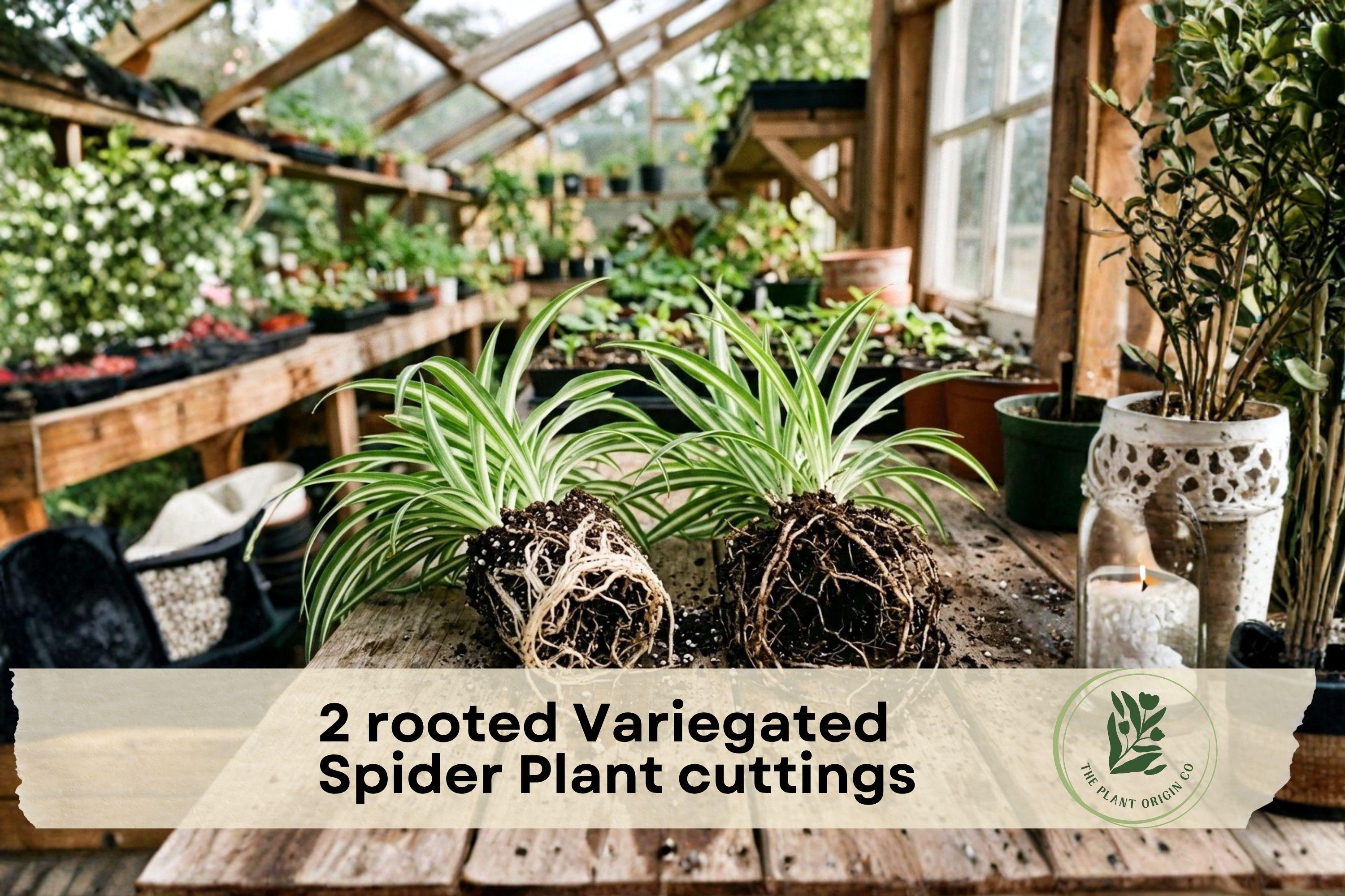 Rooted Variegated Spider Plant Cuttings – Live Chlorophytum comosum ‘Variegatum’ Indoor Houseplant, Green & White Foliage