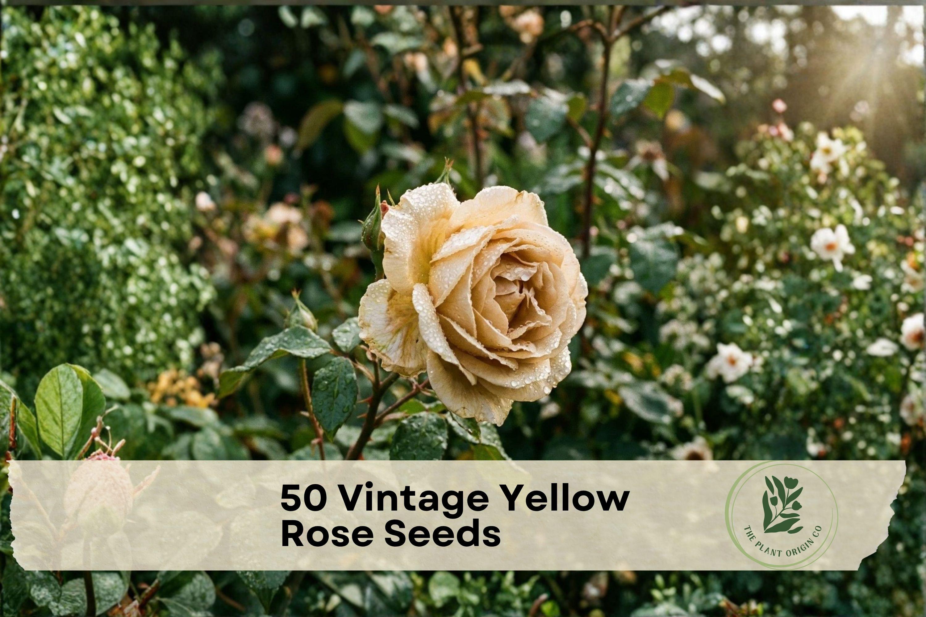 50 Vintage Yellow Rose Seeds - Ornamental Rosa spp. for Garden Beds, Borders, Containers, Landscape Planting