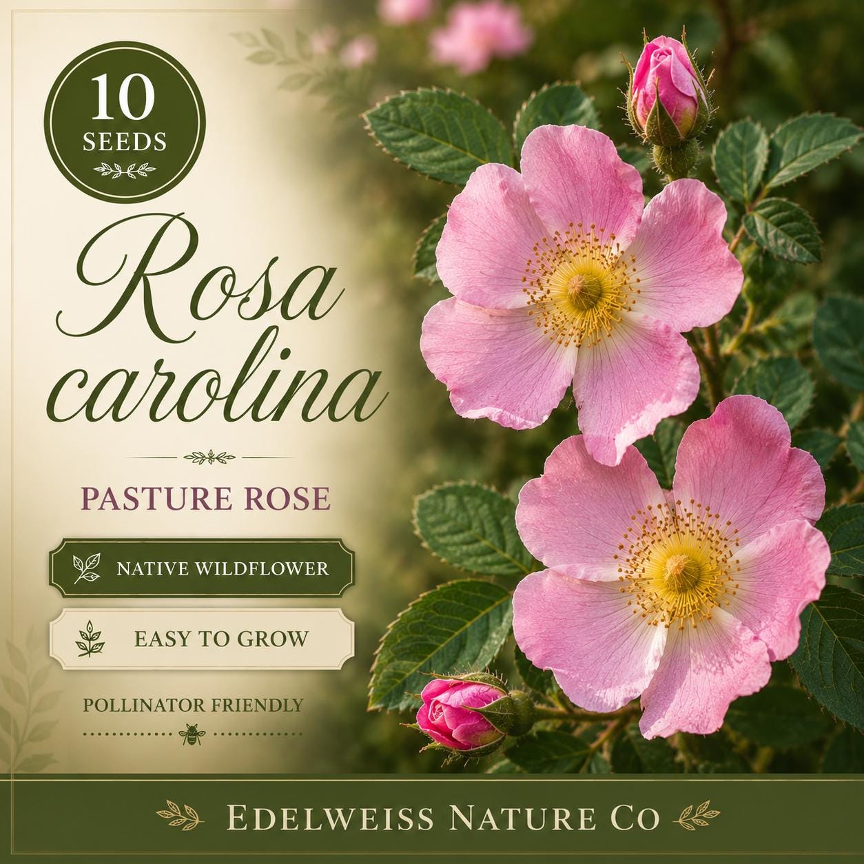 Rosa Carolina Seeds – Pasture Rose Native Heirloom Non-GMO Flower Seeds for Garden, Pollinator, Perennial Borders