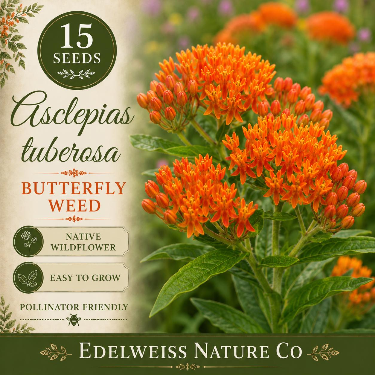 Asclepias tuberosa Butterfly Weed Seeds – Non-GMO Native Pollinator Wildflower for Garden, Landscape & Wildflower Planting