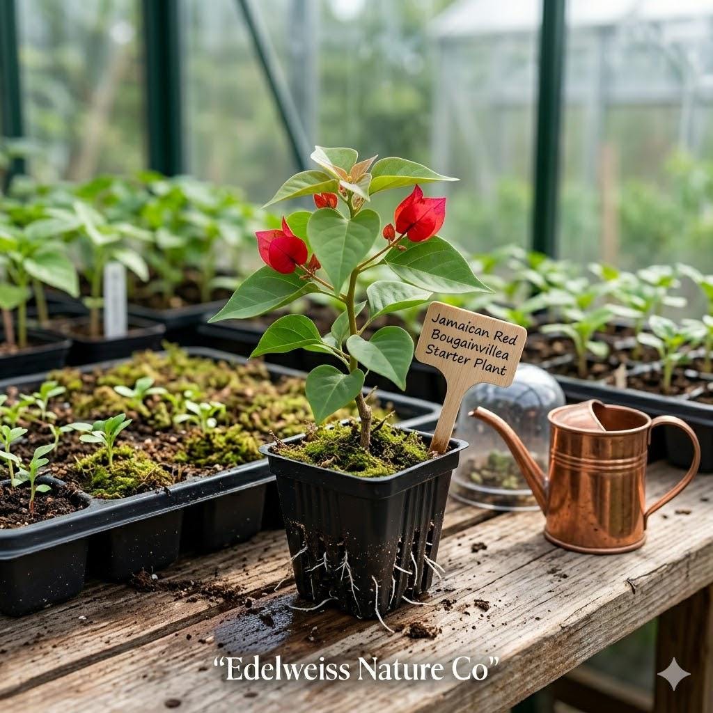 Jamaican Red Bougainvillea Starter Plant | Tropical Flowering Vine, Ornamental Garden Plant, Climbing Shrub, Vibrant Red Bracts