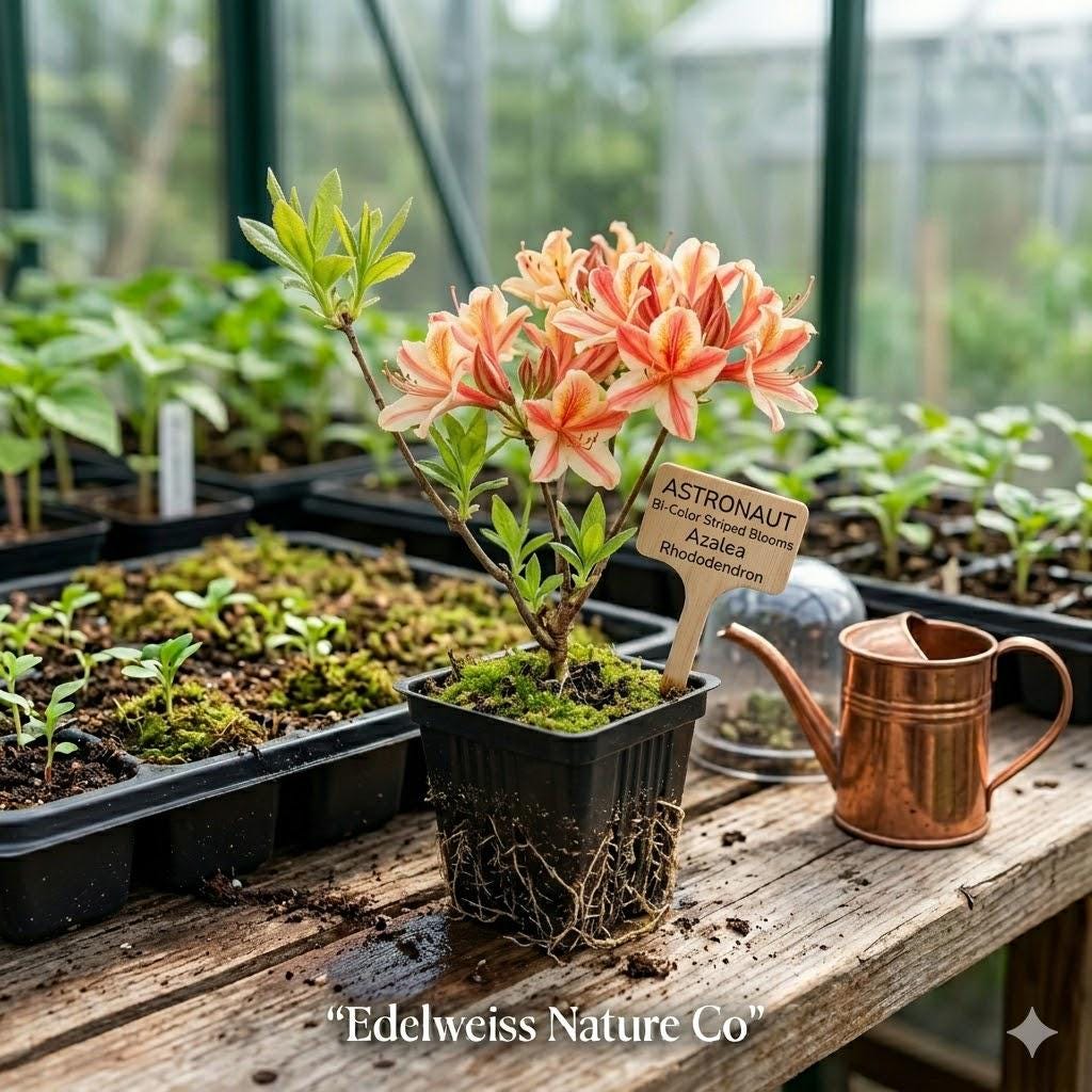 Astronaut Azalea Rhododendron Starter Plant – Bi-Color Striped Blooms, Deciduous Flowering Shrub, Rare Ornamental Garden Plant