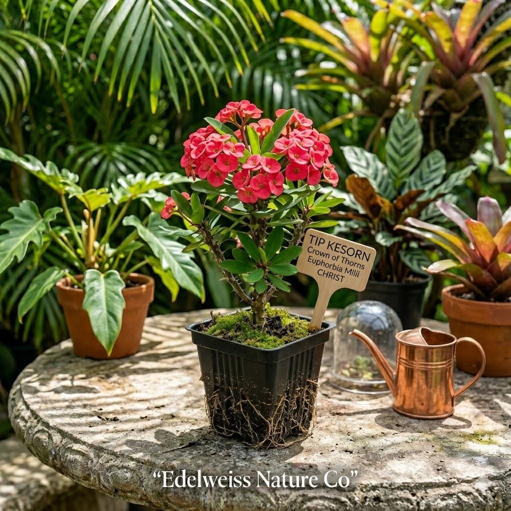 Tip Kesorn Crown of Thorns Starter Plant - Euphorbia Milii, Flowering Succulent, Drought Tolerant, Indoor & Patio Plant
