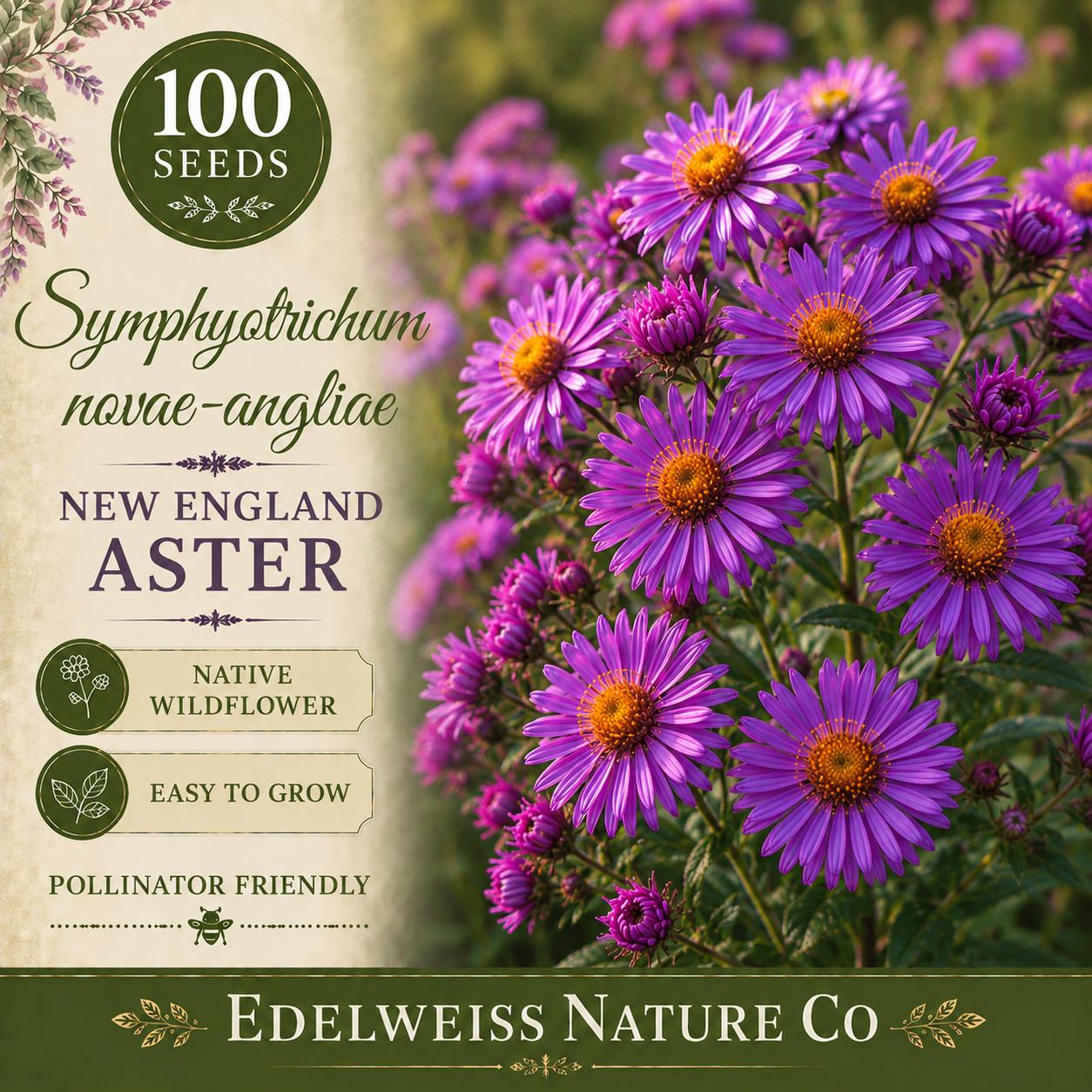 Symphyotrichum novae-angliae Seeds – Heirloom Non-GMO Purple New England Aster Pollinator Wildflower