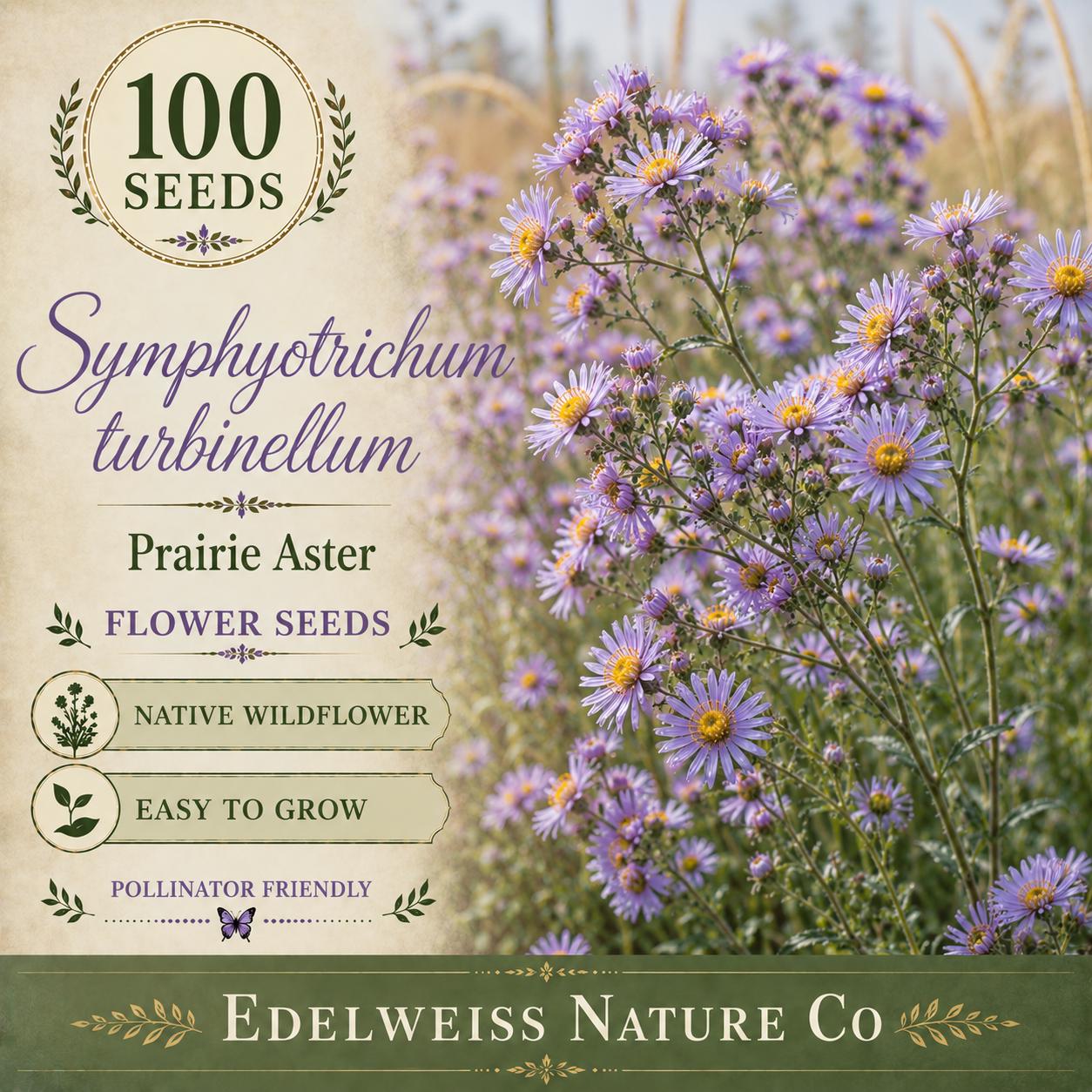 Symphyotrichum turbinellum Prairie Aster Seeds – Native Purple Wildflower, Heirloom, Non-GMO, Pollinator-Friendly Garden Plant