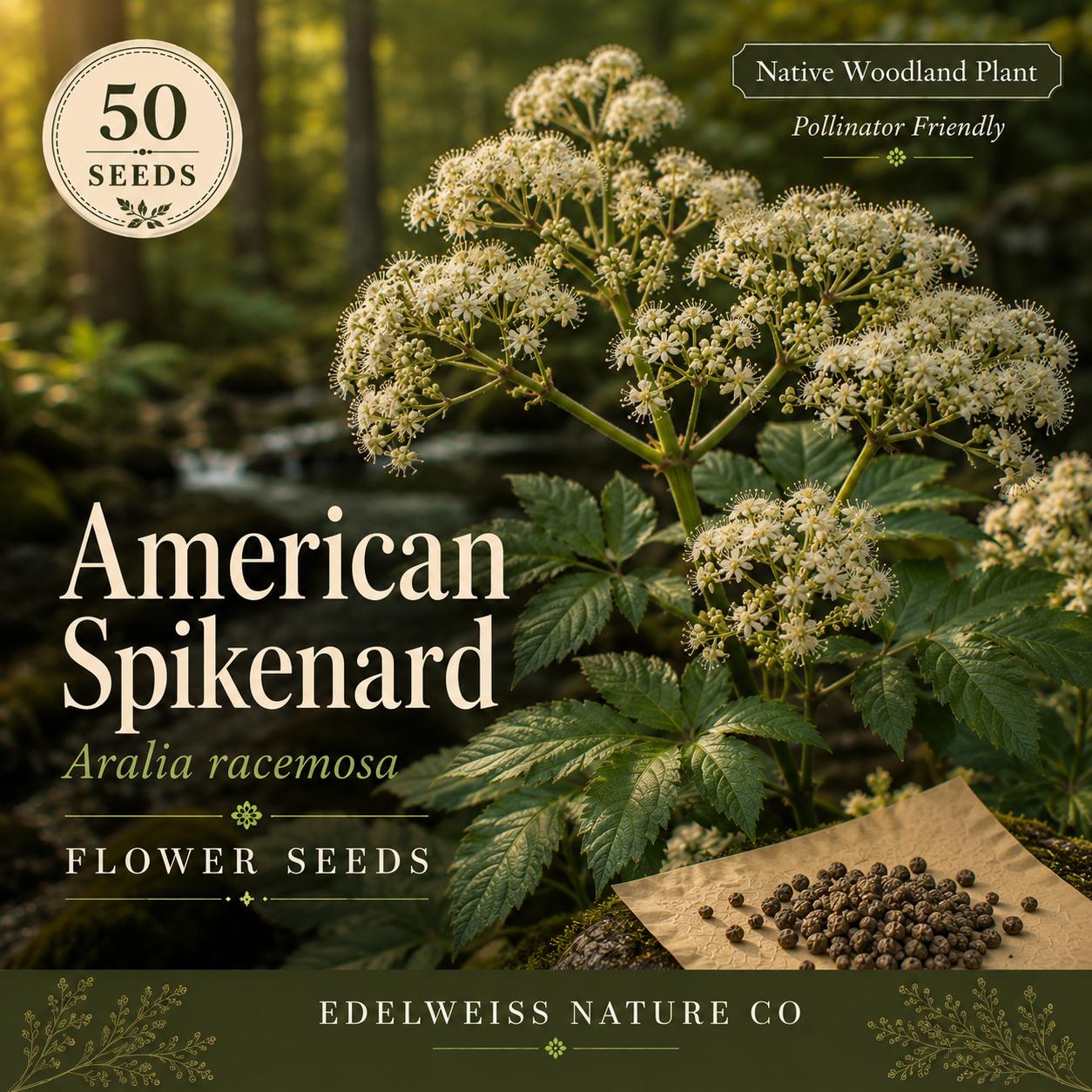American Spikenard Seeds - Aralia racemosa Native Woodland Perennial for Shade Gardens, Medicinal Herb, Pollinator Support