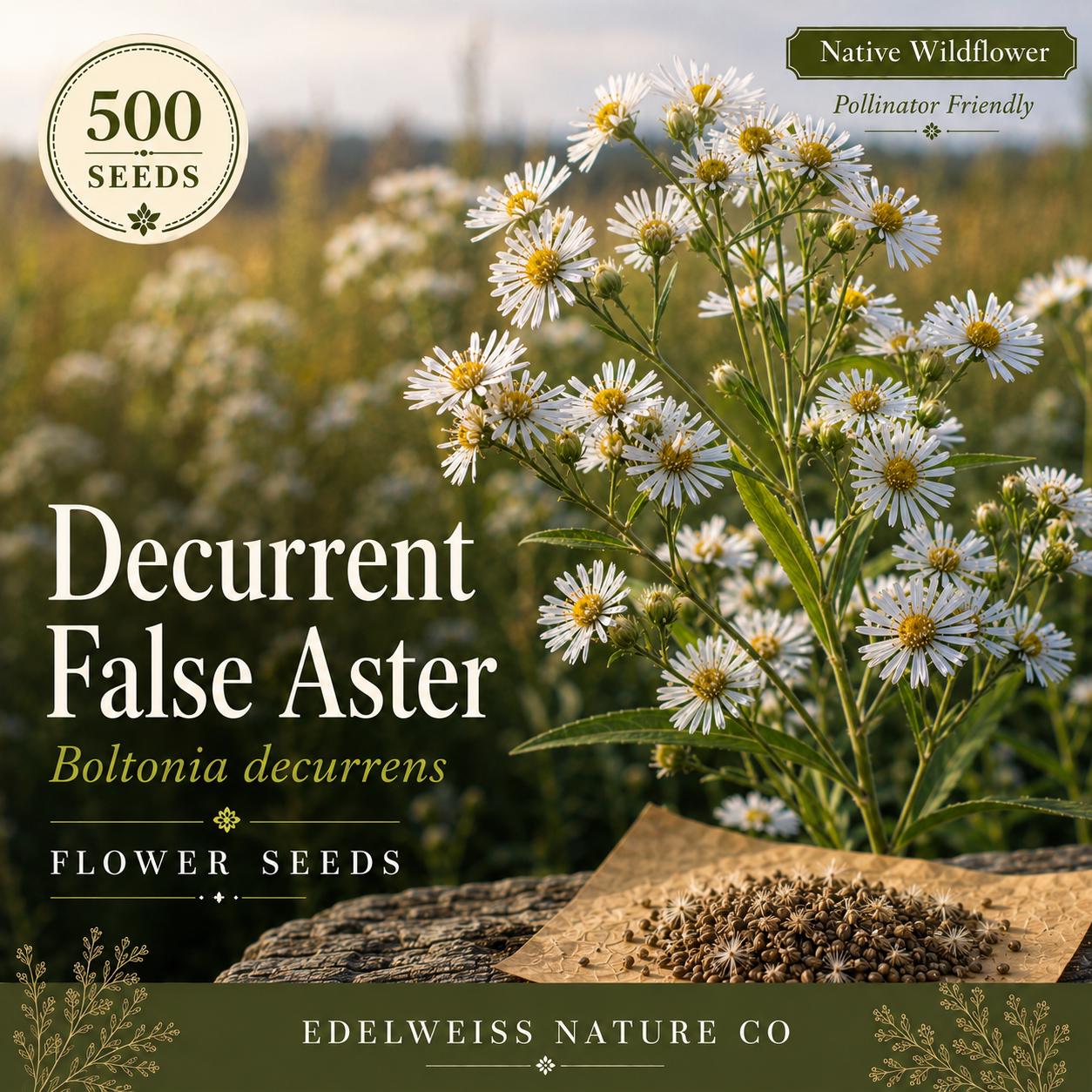Decurrent False Aster Seeds – Native Prairie Wildflower, Pollinator Perennial, White Blooms, Boltonia decurrens, 500 Seeds