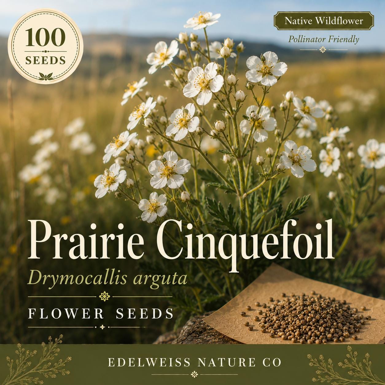 Prairie Cinquefoil Seeds - Native White Wildflower, Drought Tolerant, Perennial, Drymocallis arguta, 100 Seeds