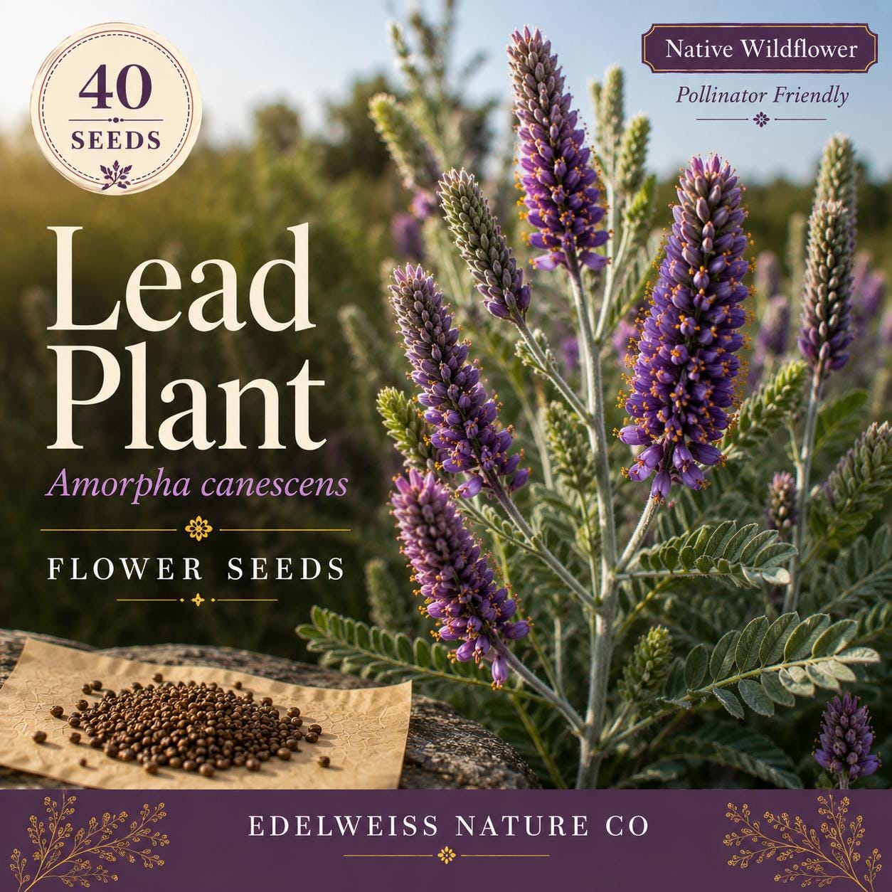 Amorpha Canescens Seeds – 40 Native Prairie Shrub Seeds for Xeriscape, Pollinator Gardens, and Restoration Projects