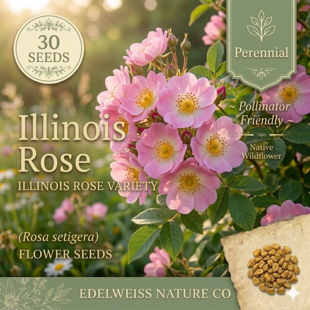 Illinois Rose Seeds – 30 Rosa setigera Native Climbing Pink Wild Rose for Fences, Trellises, Prairie Gardens, Wildlife & Habitat Planting