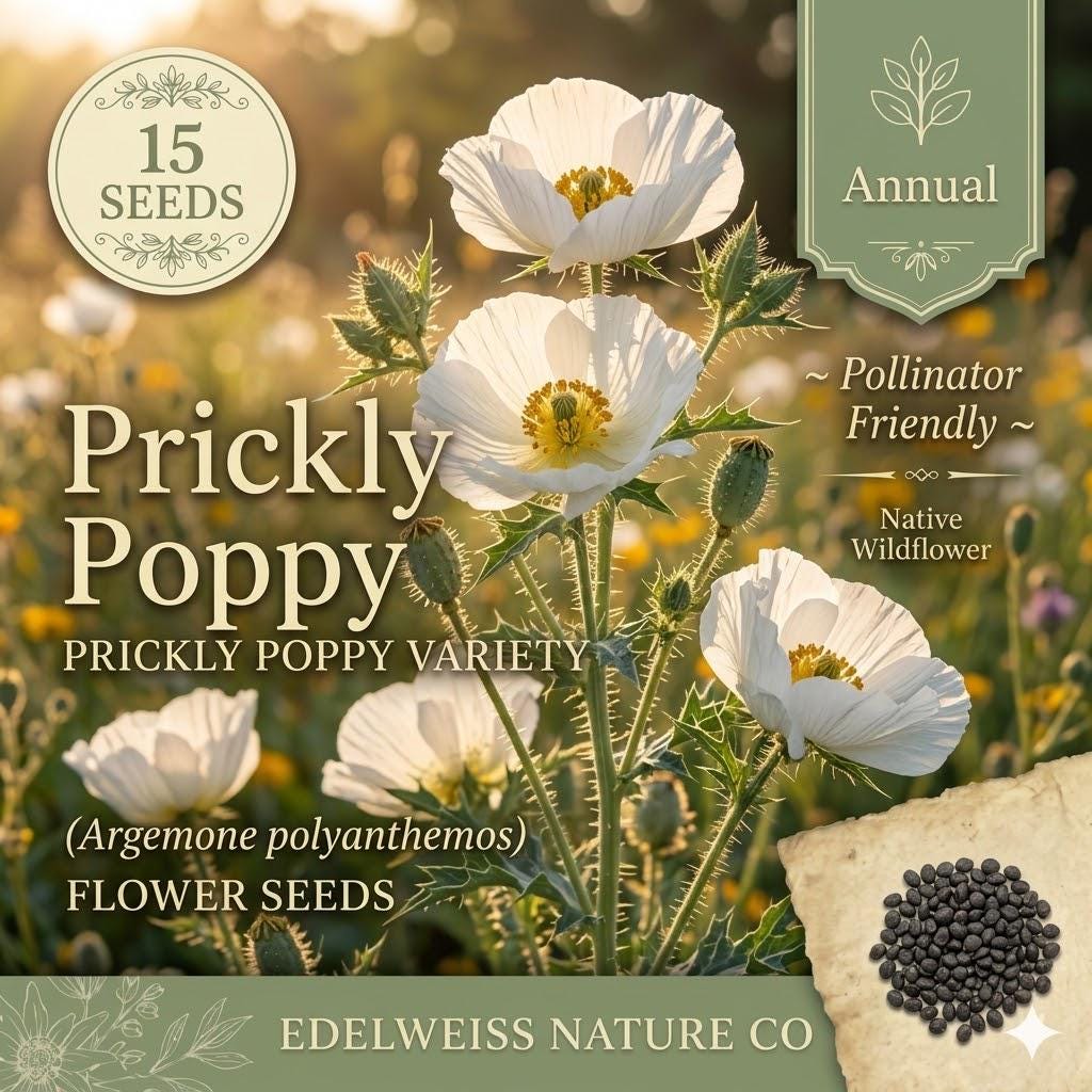 Argemone polyanthemos Seeds – Prickly Poppy White Wildflower – Drought Tolerant Native Plant for Prairie, Xeriscape & Gravel Gardens