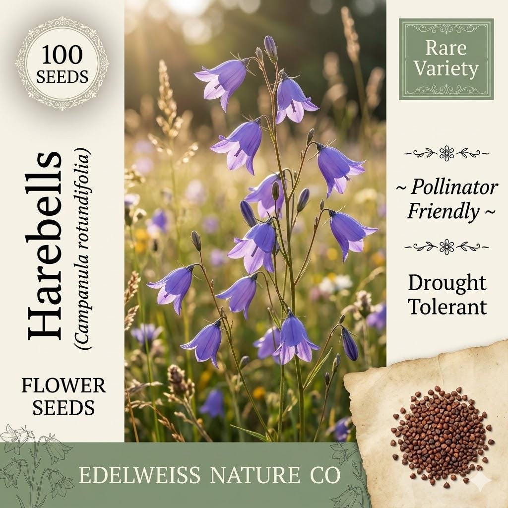 Campanula Rotundifolia Seeds – 100 Harebells Blue Bellflower Wildflower for Rock Gardens & Alpine Landscapes