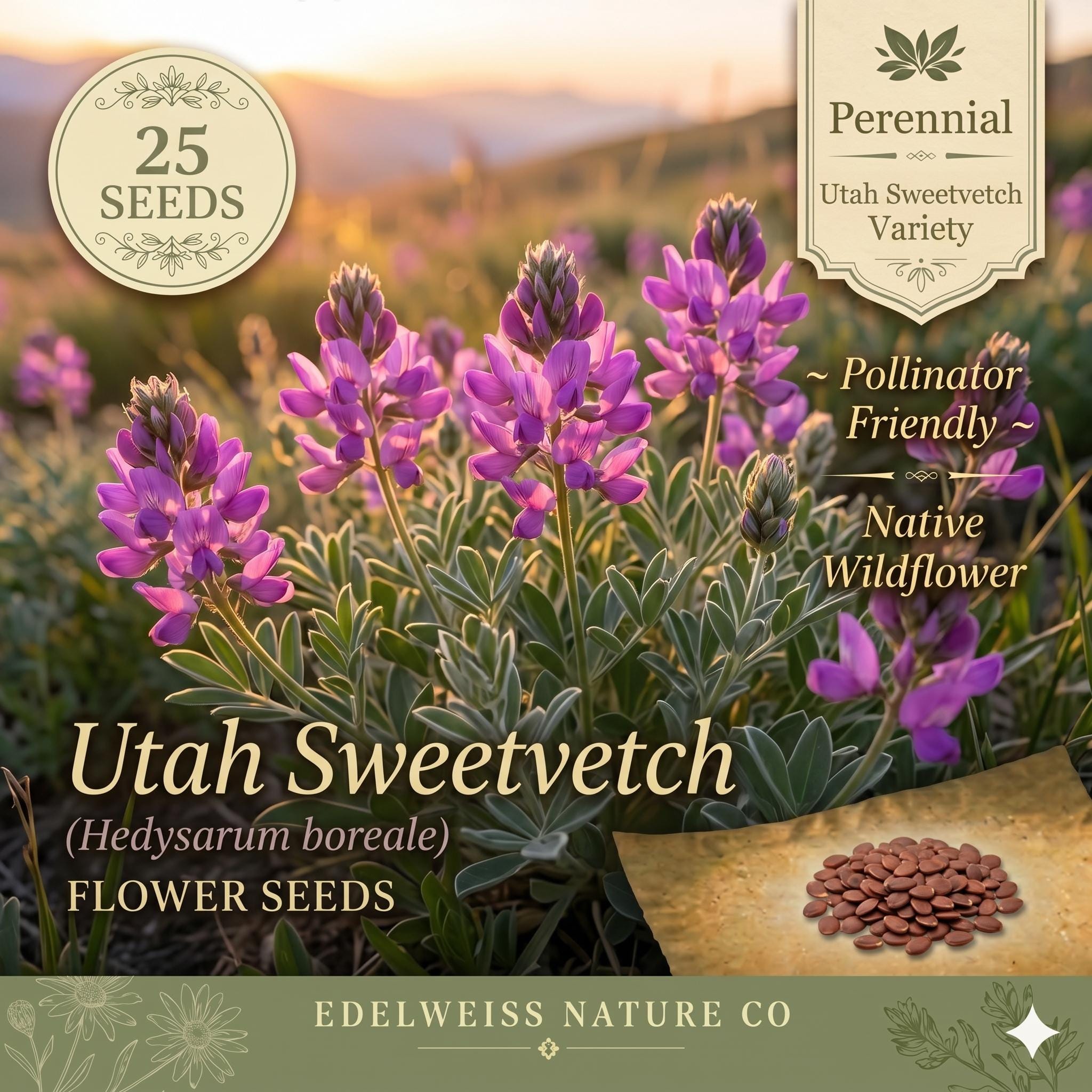 Hedysarum Boreale Seeds – 25 Utah Sweetvetch Native Pink Prairie Legume for Xeriscape, Mountain Gardens & Native Restoration