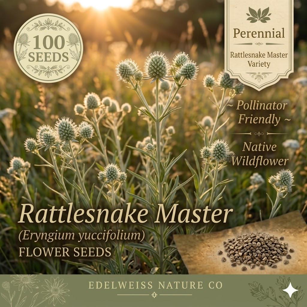 Rattlesnake Master Seeds – 100 Eryngium yuccifolium Native Wildflower Seeds for Prairie Gardens & Pollinator Attracting
