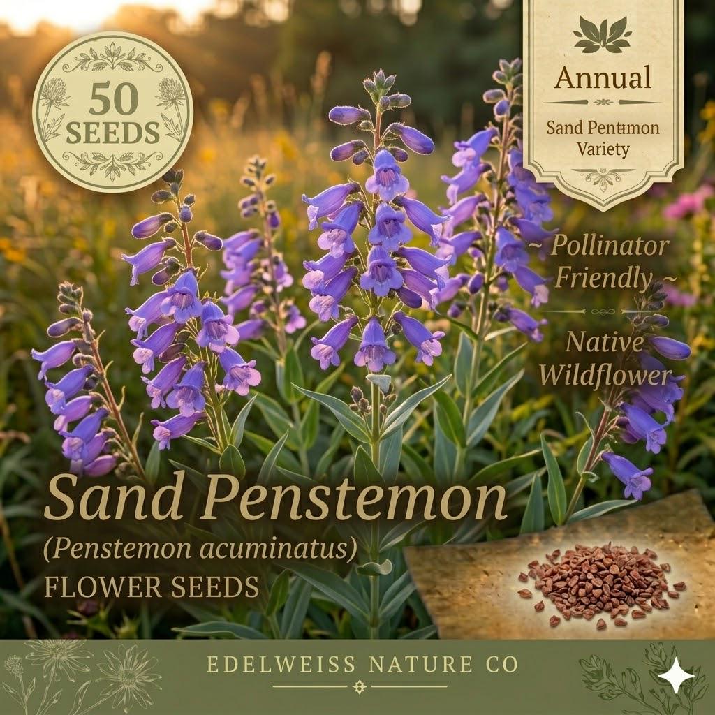 Sand Penstemon Seeds – 50 Native Wildflower Seeds, Lavender Purple Blooms, Drought-Tolerant Perennial, Penstemon acuminatus