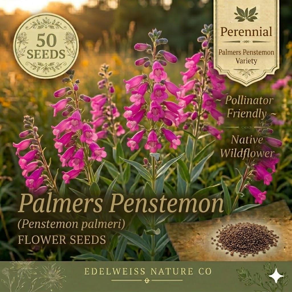 Palmer's Penstemon Seeds – 50 Native Wildflower Seeds for Pollinator Gardens, Drought Tolerance, Fragrant Pale Pink to Lavender Blooms