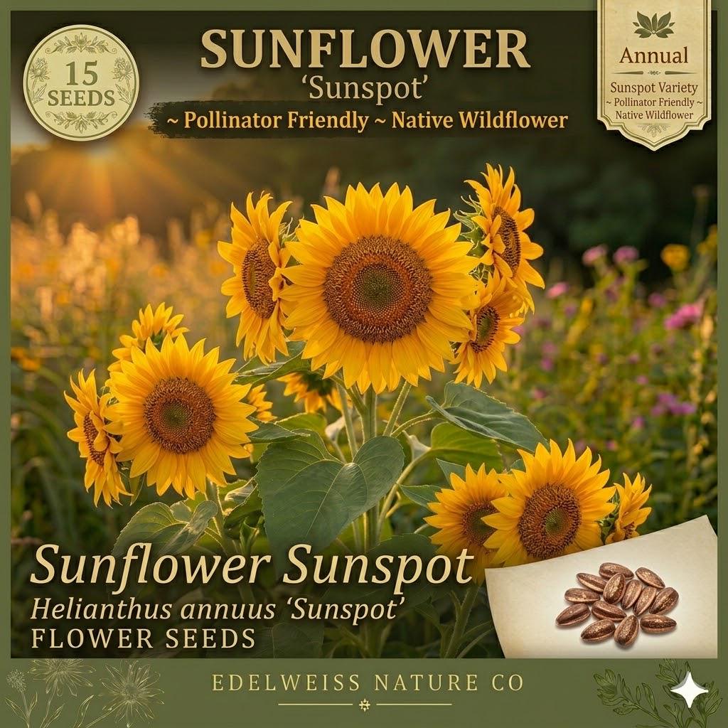 Sunflower Seeds Dwarf Sunspot Annual Bright Yellow Flowers for Small Gardens & Containers (15 Seeds)