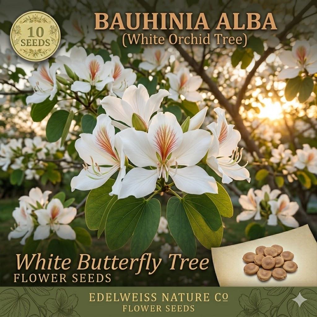 White Orchid Tree Seeds – Bauhinia alba Flowering Ornamental Tree for Tropical Gardens, Patio & Landscape