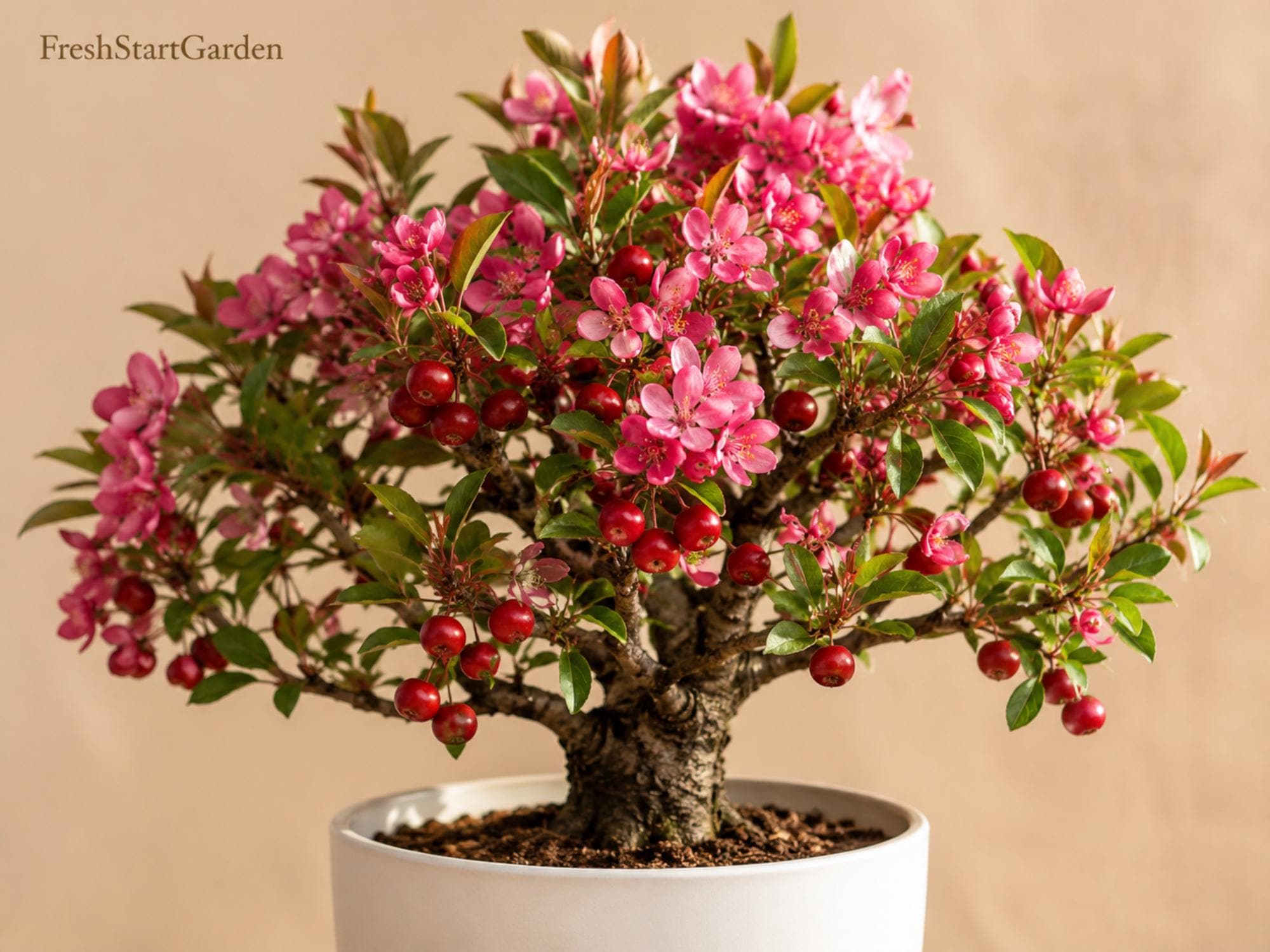 Roselow Crabapple Rooted Plant – Malus spp. Flowering Wildlife Tree with White Blossoms and Red Fruit for Pollinator Gardens