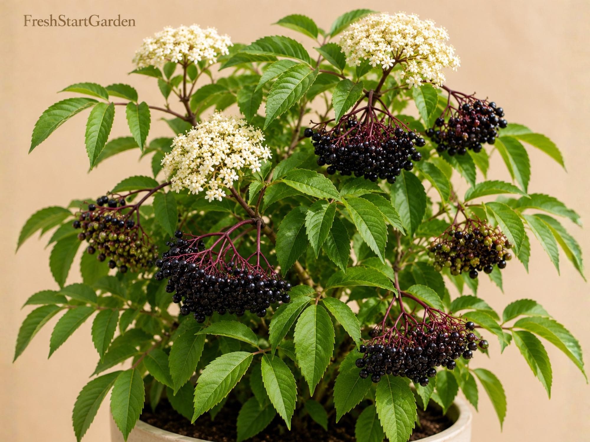 American Elderberry Live Rooted Starter Plant – Sambucus canadensis Berry Shrub for Edible Landscaping