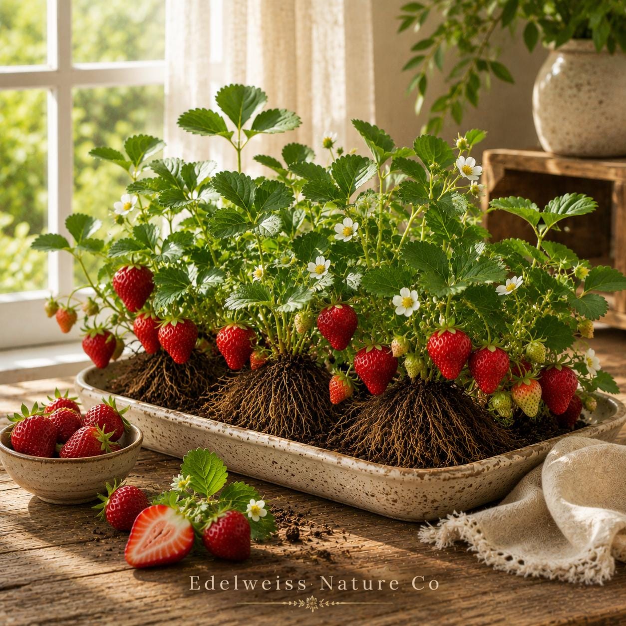 20 Honeoye Strawberry Bare Roots – Springbearing Edible Fragaria × ananassa Plants for Garden, Containers, and Borders