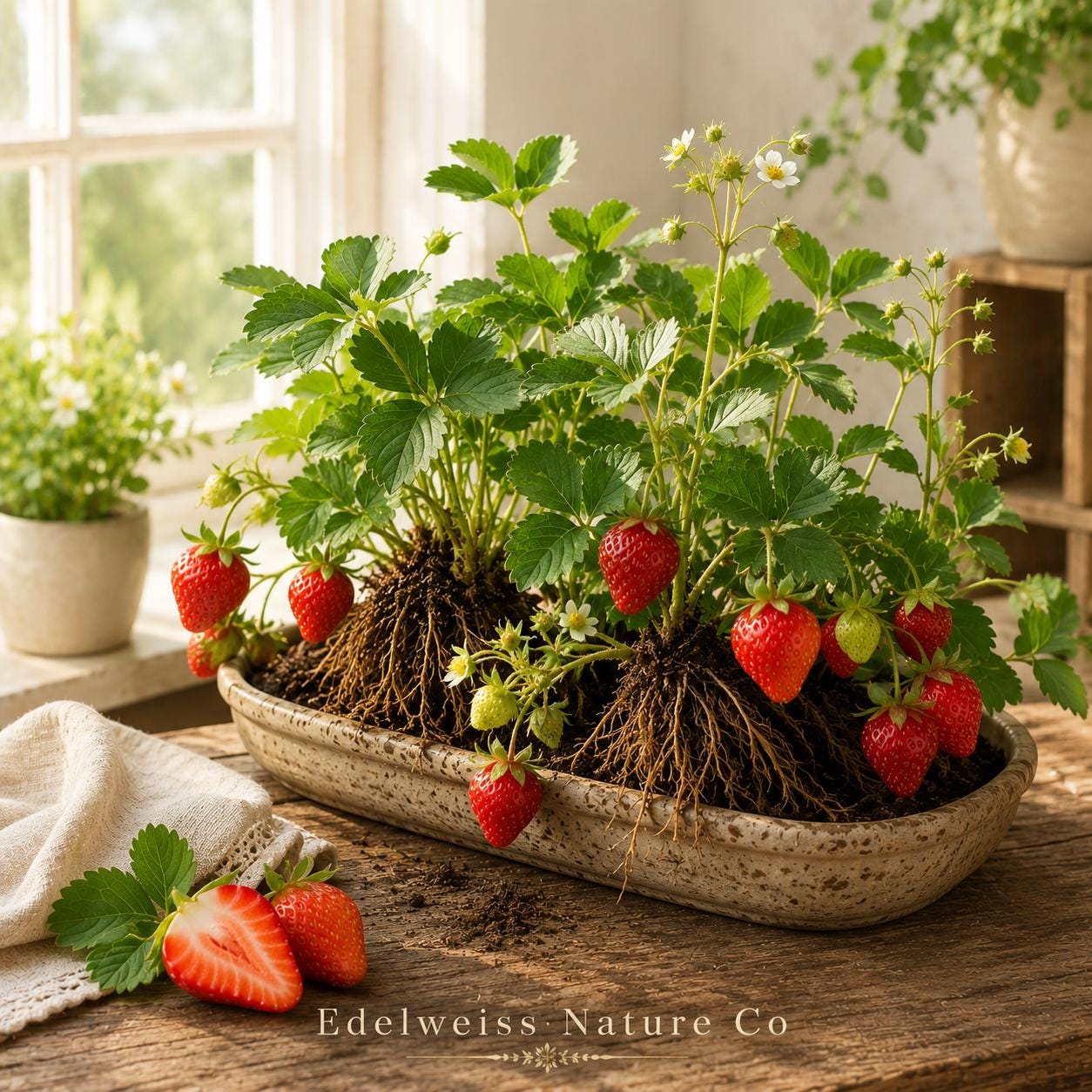 20 Sequoia Everbearing Strawberry Bare Roots | Fragaria × ananassa Edible Berry Plants for Garden, Container, and Landscape