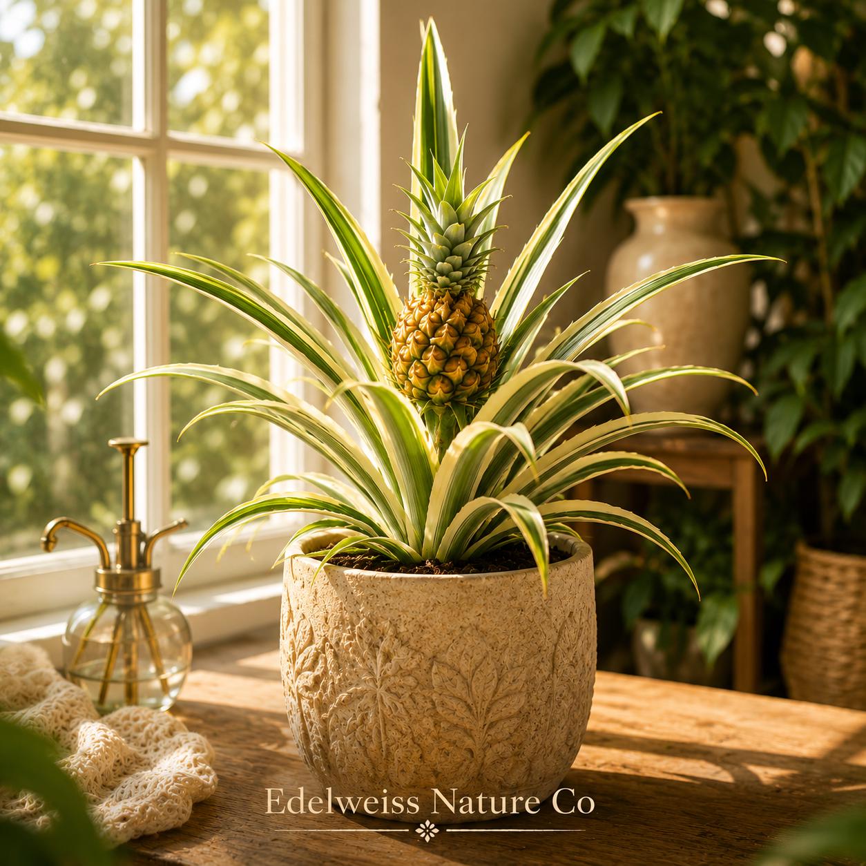 Variegated Pineapple Starter Plant | Ananas comosus | Tropical Edible Fruit & Ornamental Bromeliad