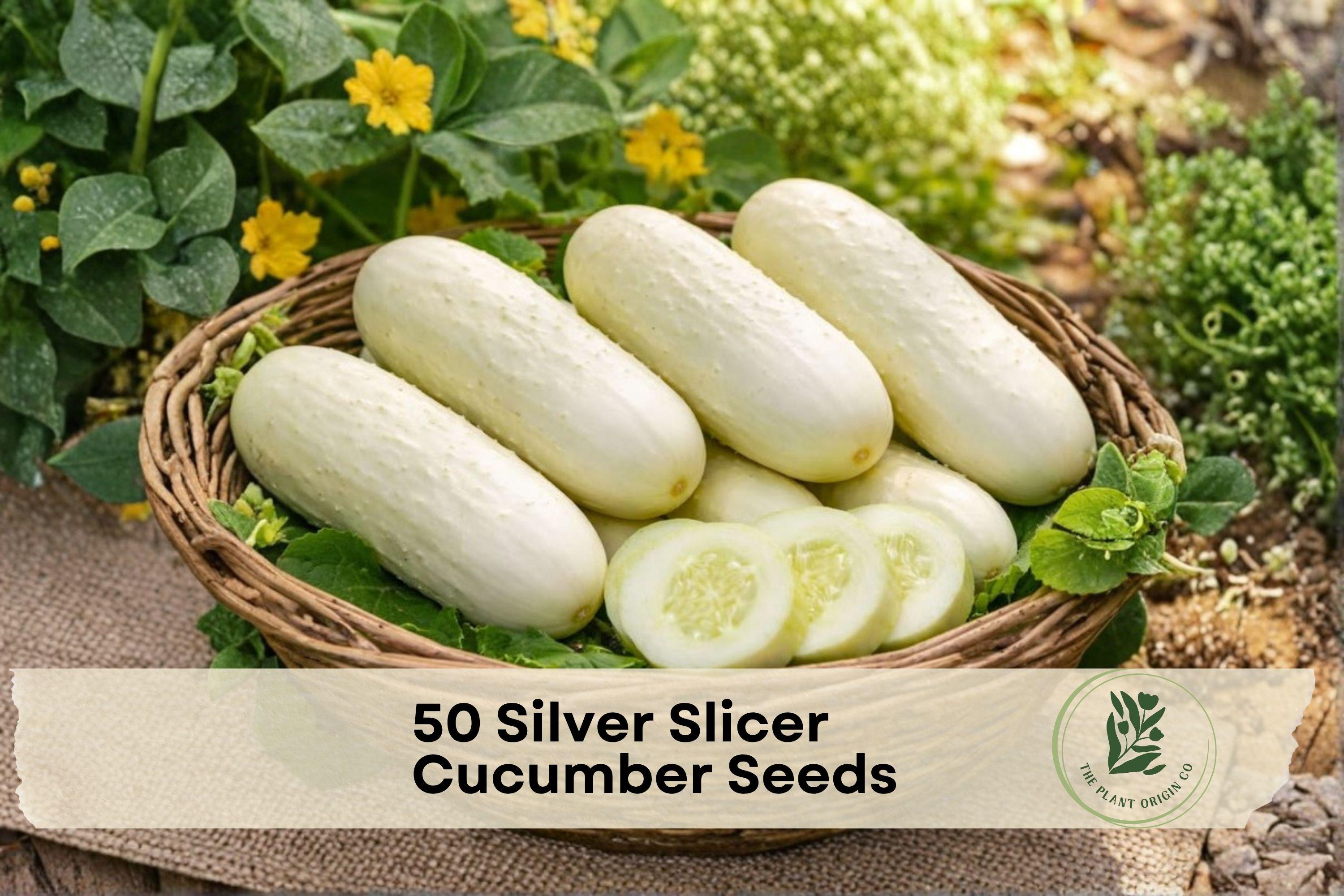 Silver Slicer Cucumber Seeds – 50 White to Cream Vining Cucumis sativus for Vegetable Gardens & Trellised Growing