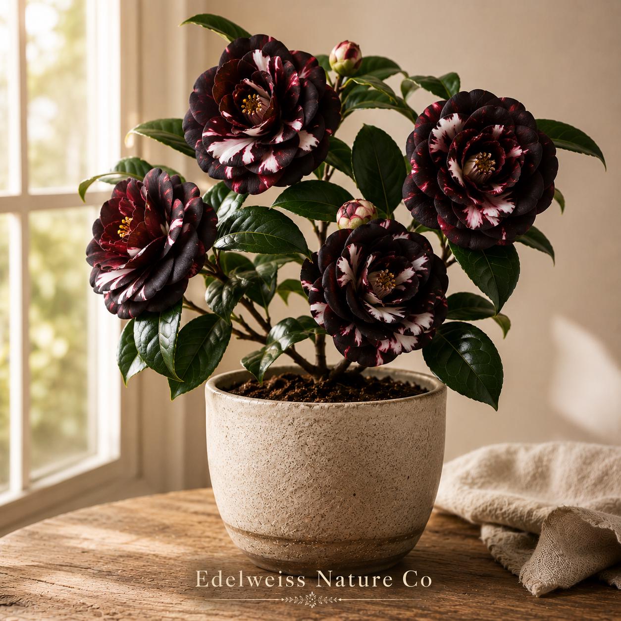 Black Tie Camellia Japonica Live Starter Plant | Evergreen Flowering Shrub for Shade Gardens