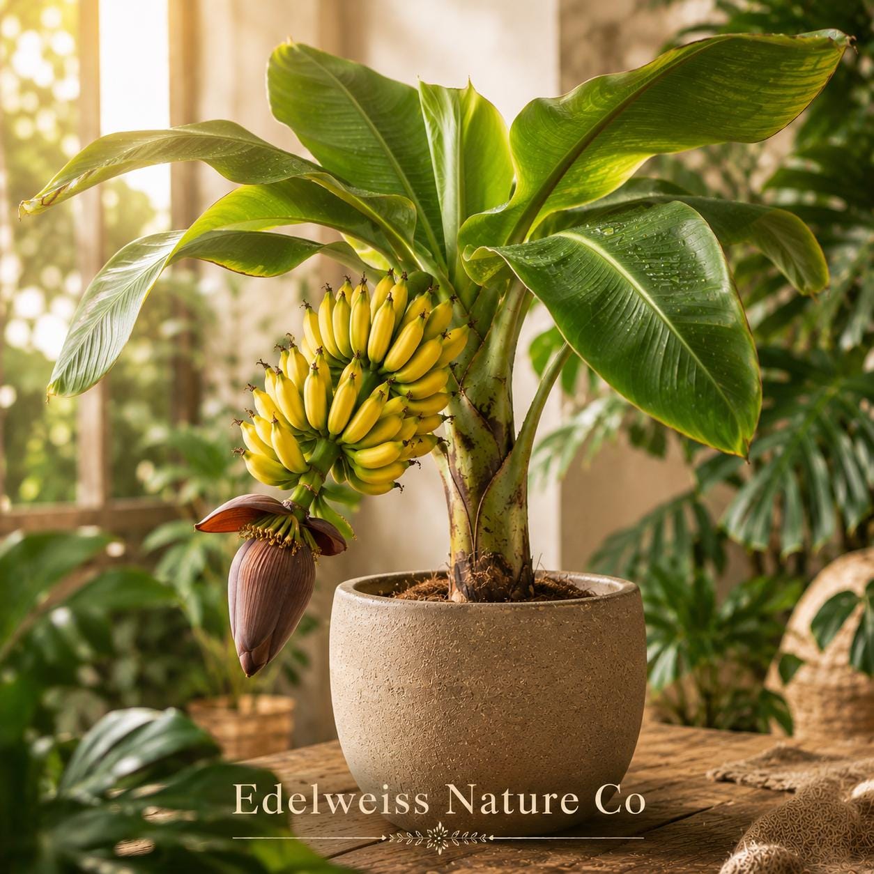 Double Mahoi Dwarf Banana Plant | Live Tropical Fruit Starter | Musa spp. | Compact Edible Banana Plant for Containers & Gardens
