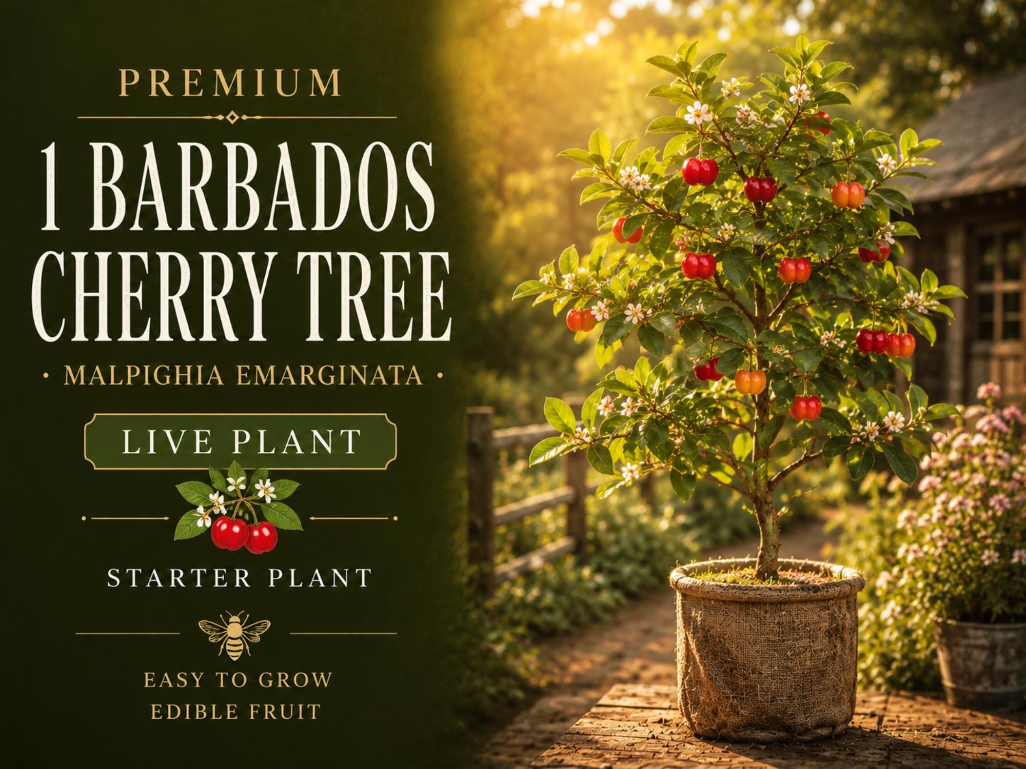 Barbados Cherry Plant | 3-4" Tropical Fruiting Shrub | Acerola | Malpighia emarginata Bare Root Starter