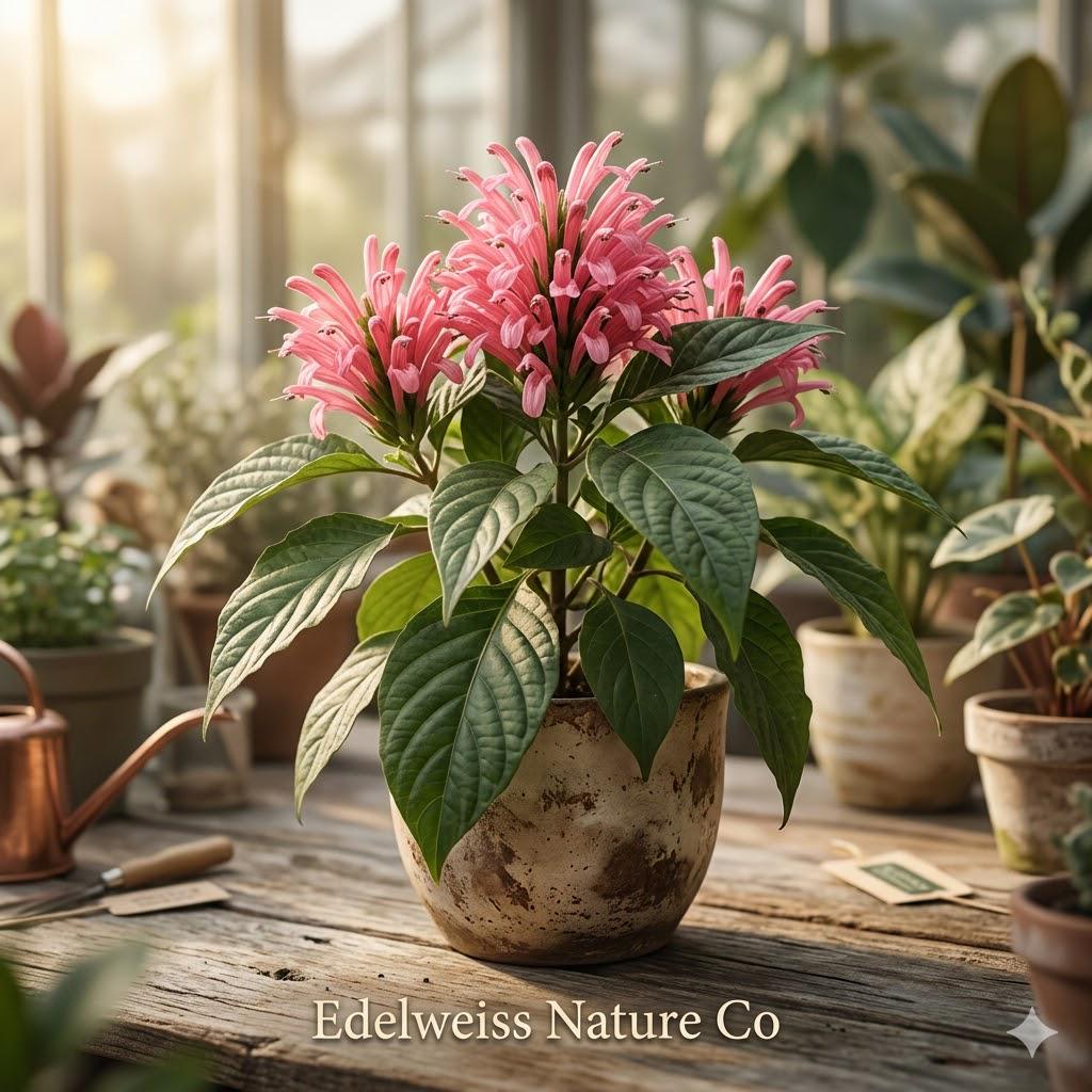 Pink Flamingo Justicia Carnea Starter Plant – Tropical Pink Flowering Shrub for Garden, Patio & Indoor | Brazilian Plume, Jacobinia