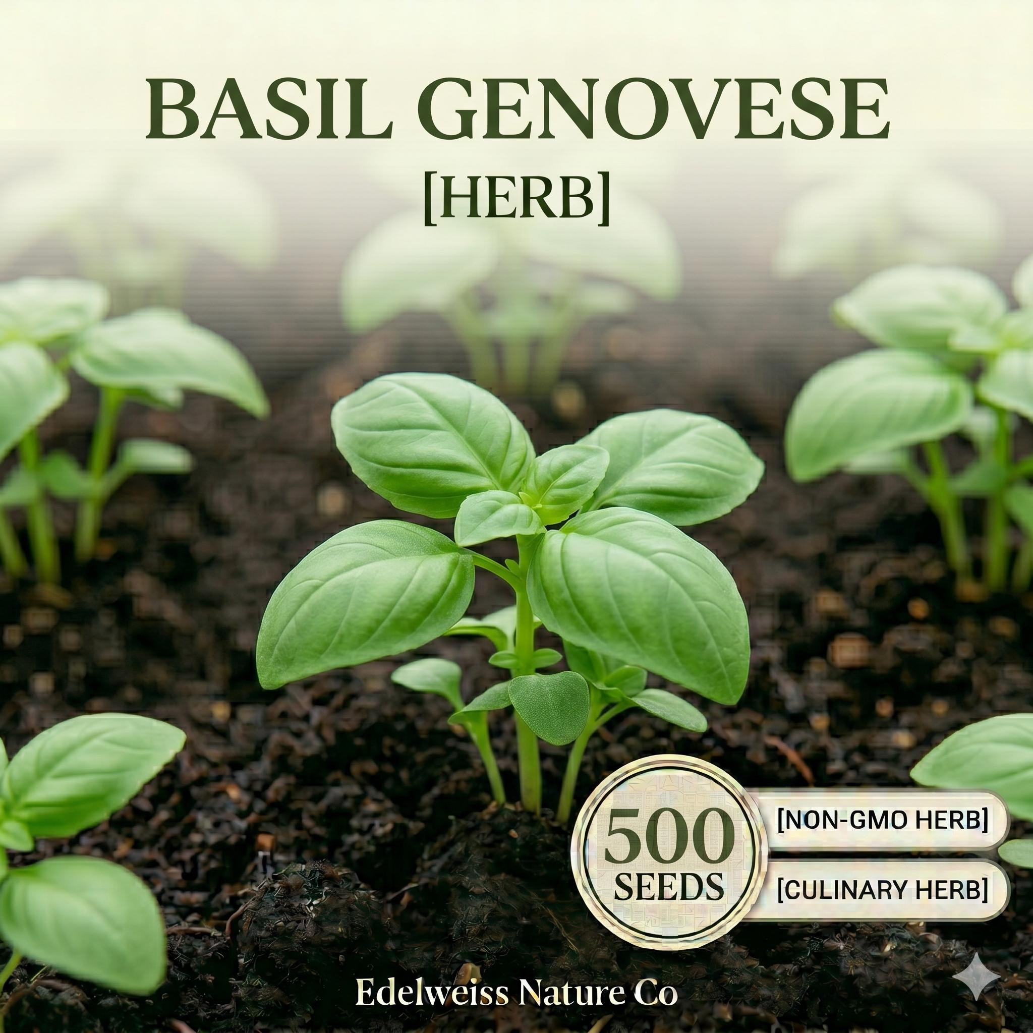 Genovese Basil Seeds - 500 Heirloom Italian Herb Seeds for Pesto, Salad, and Cooking - Aromatic, Large Leaf, Annual Herb