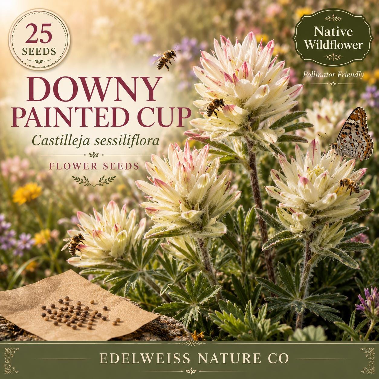 Downy Painted Cup Seeds | Castilleja sessiliflora Native Wildflower for Pollinator Gardens & Hummingbird Habitat
