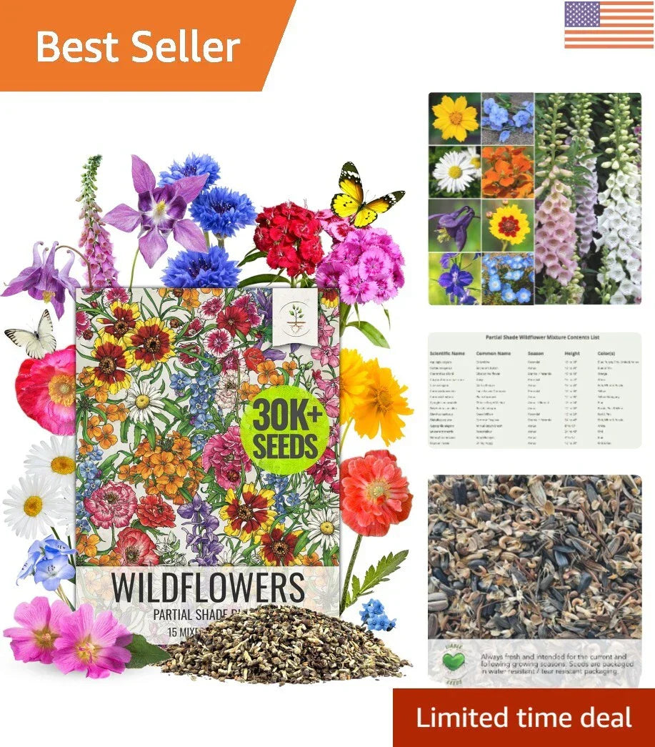 Wildflower Seed Mix 2 Oz | Shade-Tolerant Native Flower Seeds for Pollinator Garden | Low-Light Wildflower Seeds for Bees & Butterflies