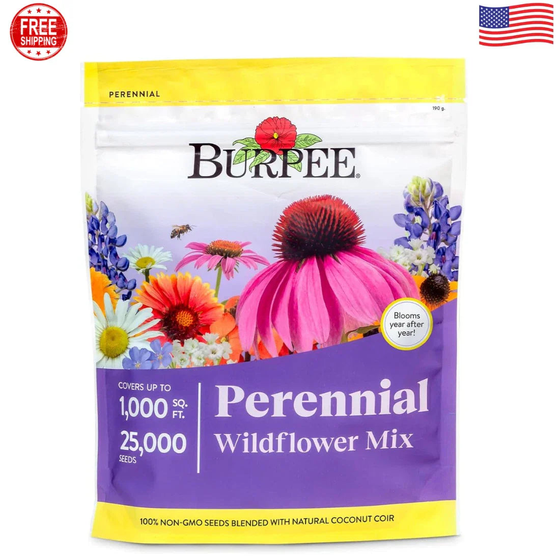 Wildflower Seeds Bulk Pack – 25,000 Non-GMO Pollinator-Friendly Flower Seeds for Gardens and Landscaping