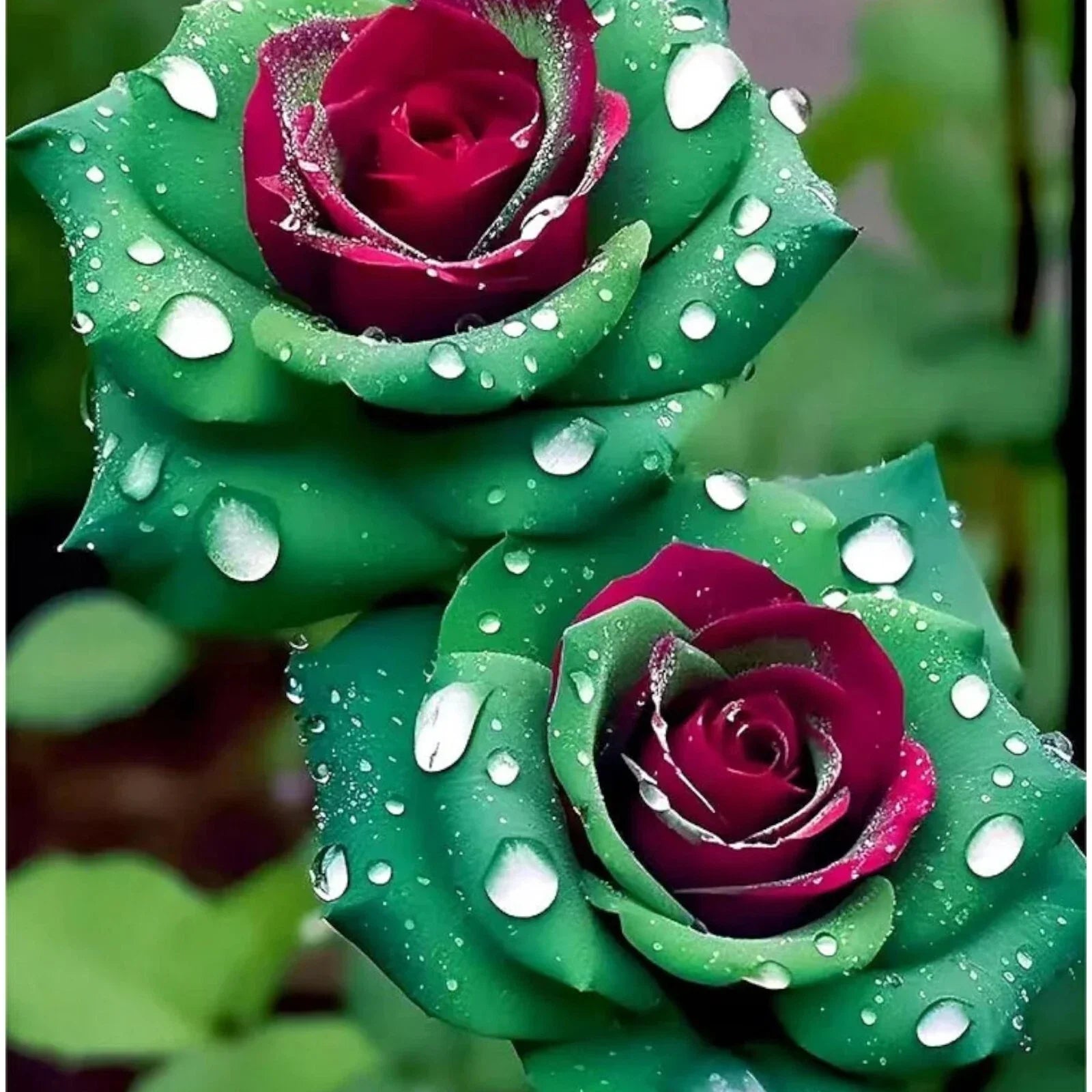 20pcs Ruby Green Twin Rose Seeds - Vibrant Bicolor Blooms Rosa hybrida for Garden, Borders & Containers