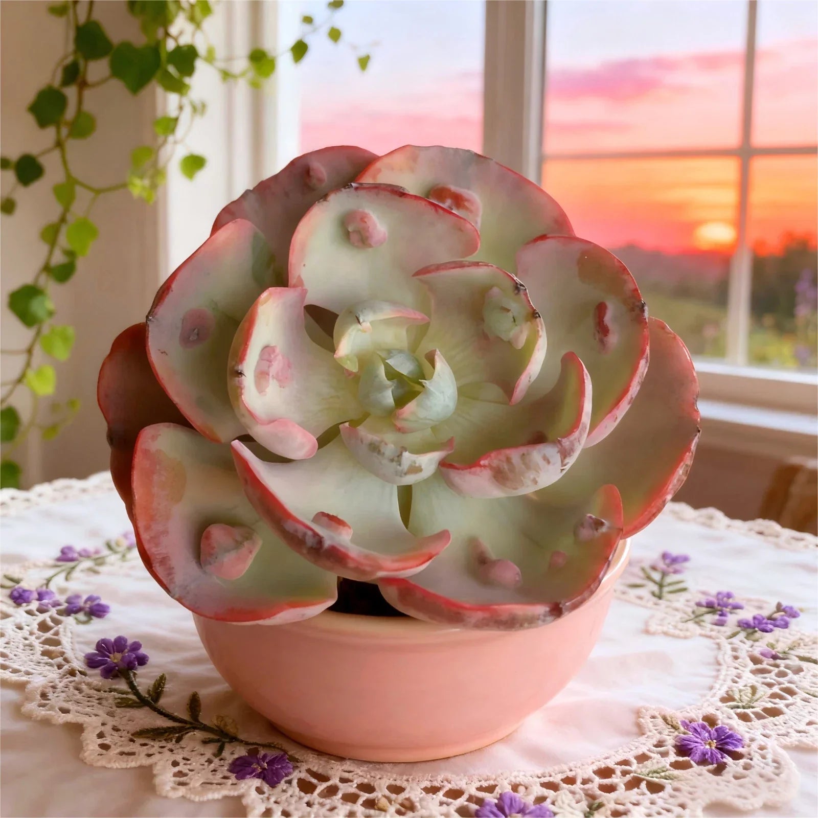 Echeveria Heart Moon Variegata Bare Root Succulent - Rare Indoor Plant for Home Décor