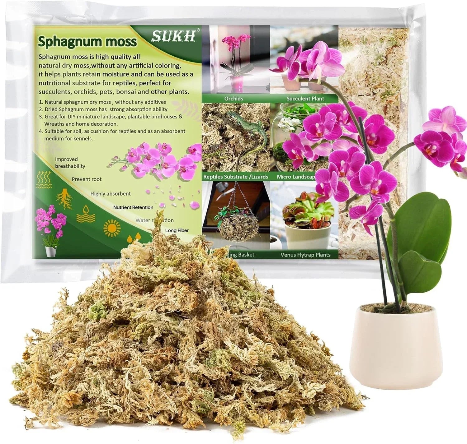 4oz Natural Dried Long-Fibered Sphagnum Moss for Plants and Gardening